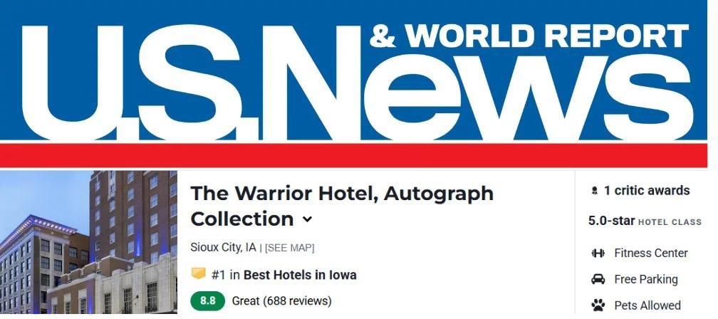 U.S. News & World Report — The Warrior Hotel, #1 in Best Hotels in Iowa